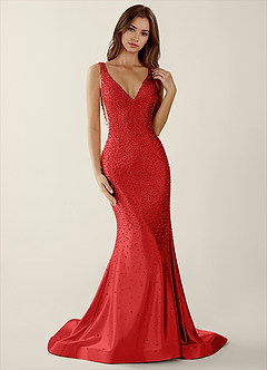 Roxana Red V-neck Hot Rhinestones Corset Prom Dress image1