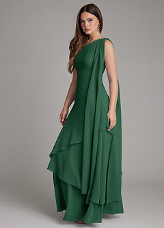 Azazie Monique Vestidos de damas de honor Vestido Verde Oscuro de Gasa de Línea A con Un hombro image3