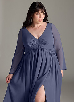 Azazie Teton Maternity Bridesmaid Dresses A-Line Long Sleeve Chiffon Floor-Length Dress image12