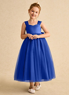 Azazie Chickadee vestidos de niña de las flores Vestido de Azul Real de Satin Mate de Princesa con Escote de Corazón image5