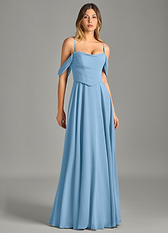 Azazie Chelsey Bridesmaid Dresses Steel Blue A-Line Off the Shoulder Chiffon Convertible Dress image3