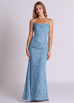 Azazie Sorrel Bridesmaid Dresses Steel Blue Mermaid Corset Floral Burnout Convertible Dress image6