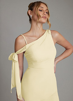 Azazie Aylin Final Sale Lemon Sorbet Sheath Off the Shoulder Chiffon Dress image3
