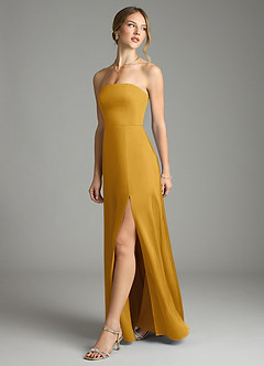 Azazie Wren Bridesmaid Dresses Butterscotch A-Line Strapless Stretch Satin Convertible Dress image5