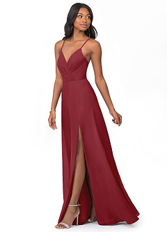 Azazie Everleigh Brautjungfernkleider A-Linie Herzchen Gefaltet Chiffon Kleid Granatapfelrot image6