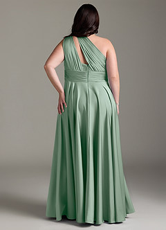 Azazie Charlize Bridesmaid Dresses Agave A-Line One Shoulder Stretch Satin Dress image10