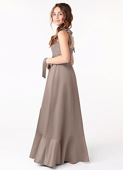 Azazie Barbara Junior Taupe A-Line Bow Matte Satin Dress image2