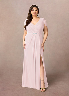 Azazie Marianne Mother of the Bride Dresses Blushing Pink Sheath V-Neck Pleated Chiffon Dress image7