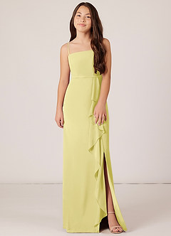 Azazie Kaylee Junior Lemon Sorbet A-Line with Belt Chiffon Dress image1