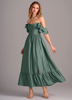 Azazie Anaya Vestidos de damas de honor Vestido de Musgo Marino de Satén Elástico de Corte en A Convertible con Escote de Corazón image3