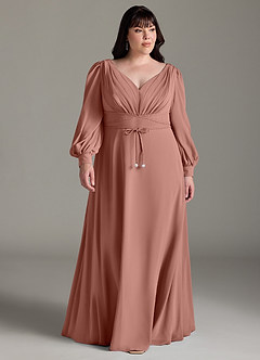 Azazie Sage Slutförsäljning Klänning av A-Line i Chiffong Långärmad Cederros image6