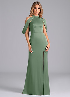 Azazie Bonny Final Sale Eucalyptus Mermaid Off the Shoulder Stretch Satin Dress image1