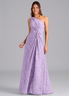 Azazie Brooke Bridesmaid Dresses Lilac A-Line One Shoulder Floral Burnout Dress image5