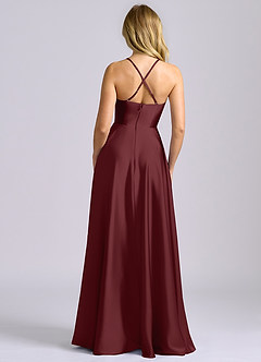 Azazie Truce Bridesmaid Dresses Cabernet A-Line Stretch Satin Dress image2