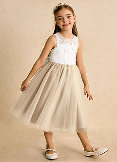 Azazie Lina Flower Girl Dresses Ivory Champagne Ball-Gown Lace Dress image4
