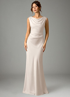 Azazie Kieryn Robes de demoiselle d'honneur Robe Sirène en Satin extensible Plissé Albâtre Blanc image1