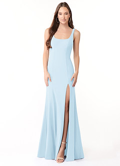 Azazie Arwen Bridesmaid Dresses Sky Blue Sheath Side Slit Stretch Crepe Dress image1