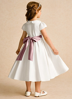 Azazie Deary Flower Girl Dresses Ivory Dusty Rose A-Line Bow Cotton Dress image4