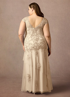 Azazie Romy Mother of the Bride Dresses Champagne Mermaid V-Neck Sequins Tulle Dress image8