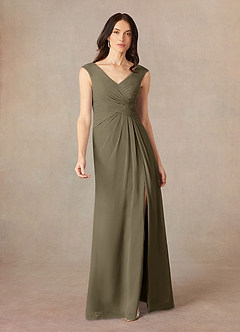Azazie Sally vestidos de madre de la novia Vestido de Verde Sauce de Gasa de Corte En A con Cuello en V plisado image1