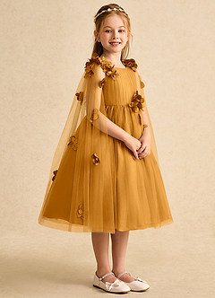 Azazie Staria Flower Girl Dresses Butterscotch Ball-Gown Ruched Tulle Dress image8