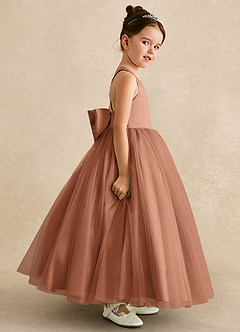 Azazie Peanut Flower Girl Dresses Bronzer A-Line Strap Tulle Dress image3