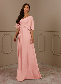 Azazie Oksana Mother of the Bride Dresses Rosette A-Line V-Neck Pleated Chiffon Dress image1