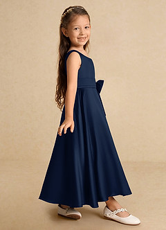 Azazie Lindy Flower Girl Dresses Dark Navy A-Line Pleated Matte Satin Dress image5