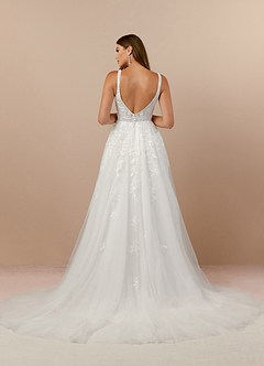 Azazie Sorella Wedding Dresses Diamond White A-Line V-Neck Sequins Tulle Dress image2