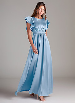 Azazie Daphne Bescheiden Bruidsmeisjekleding A-Lijn Ruches Stretch Satijn Vloerlengte Jurk image3