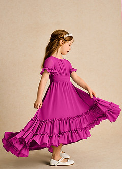 Azazie Kass Flower Girl Dresses Fuchsia A-Line Pleated Chiffon Dress image5