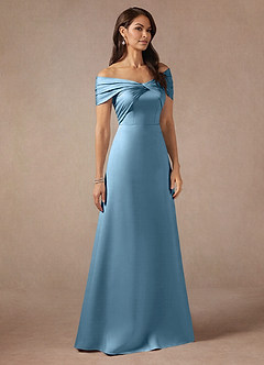 Azazie Amelia Kleider für die Brautmutter A-Linie Schulterfrei Stretch-Satin Kleid Stahlblau image4