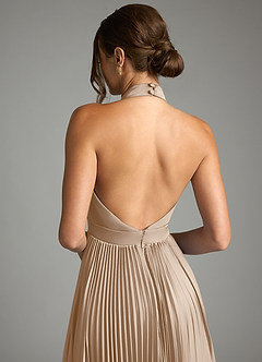 Azazie Zienna 신부 들러리 드레스 A라인 주름진 스트레치 새틴 바닥 길이 드레스 image7