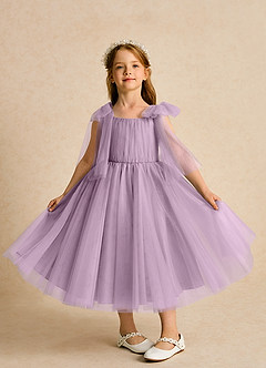Azazie Dori Robe Demoiselle D'honneur Fillette Robe Trapèze en Tulle Rayé Glycine image6