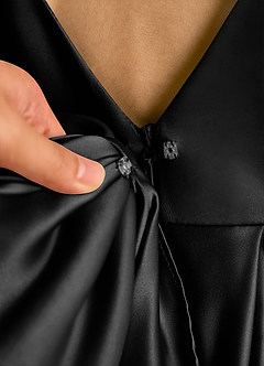 Azazie Cailee Flower Girl Dresses Black Ball-Gown Pleated Matte Satin Dress image5