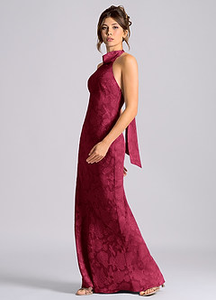Azazie Velli Bridesmaid Dresses Burgundy Mermaid High Neck Floral Burnout Dress image3