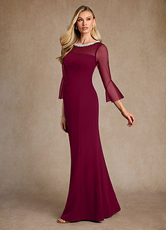 Azazie Bellevie Moeder van de bruid jurken Kolom Jurk van Stretch crêpe Kralen Bourgondië image5