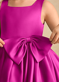 Azazie Jessie Flower Girl Dresses Fuchsia A-Line Bow Matte Satin Dress image7