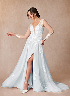 Azazie Ariya Wedding Dresses Misty Blue A-Line Lace Tulle Dress image2