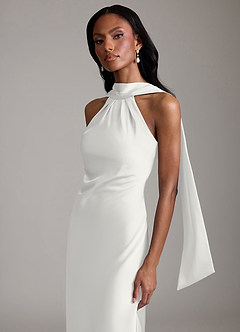 Azazie Cassiana Bridesmaid Dresses White Mermaid Pleated Stretch Satin Dress image3