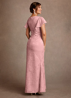 Azazie Dorina 신부의 어머니 드레스 쉬스 주름진 플로럴 자카드 발목 길이 드레스 image2