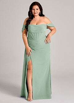 Azazie Amyra Robes de demoiselle d'honneur Robe Fourreau Convertible en Mousseline de soie Épaule décolletée Agave image13