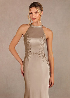 Azazie Tyra Mère de la mariée Robes Robe Sirène en Satin extensible Dentelle Taupe image4