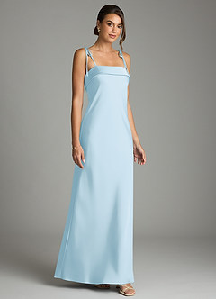 Azazie Ellia Bridesmaid Dresses Sky Blue Sheath Bow Stretch Satin Dress image3