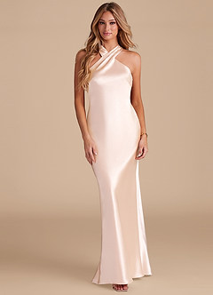Azazie Doretta Bridesmaid Dresses Rose Gold Mermaid Bow Metallic Satin Dress image3