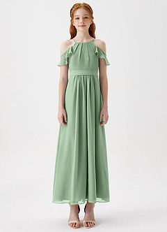 Azazie Chaya Junior Vestido de Matcha de Gasa de Corte En A con Vestidos sin tirantes image3