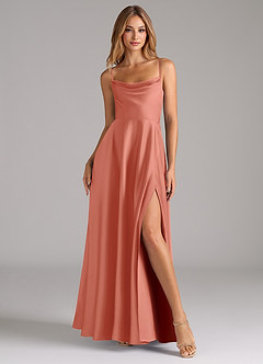 Azazie Elle Brautjungfernkleider A-Linie Plissee Stretch-Satin Kleid Lachsrosa image4