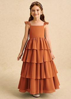Azazie Boba Flower Girl Dresses Cinnamon A-Line Square Neckline Chiffon Dress image5