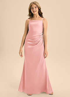 Azazie Renna Junior Robe Sirène en Satin extensible Plissée Rose Poudré image4