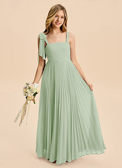 Azazie Rudy Junior Linia A Pofałdowany Szyfon Długość podłogi Młodsza druhna Sukienka image4